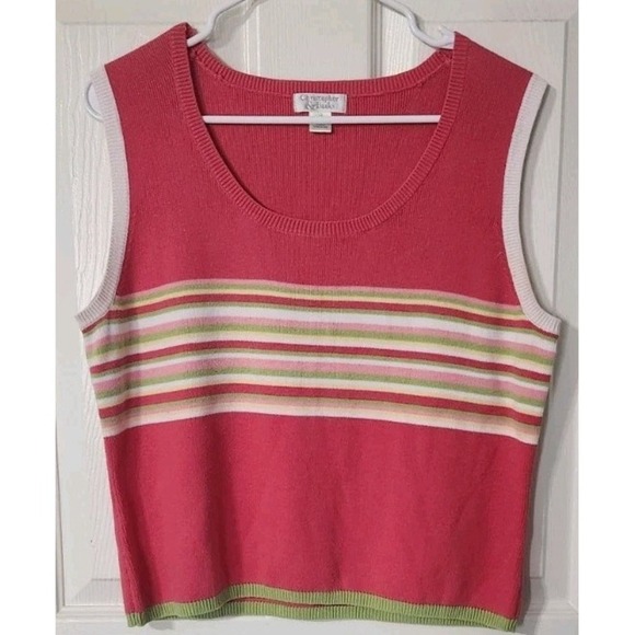 Christopher & Banks Sleeveless Sweater Vest Pink & Green Striped, MEDIUM - Picture 1 of 4